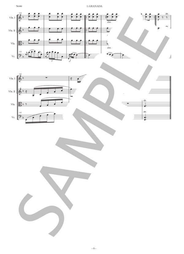 アルベニス「グラナダ（セレナータ）」弦楽四重奏版 (イサーク・アルベニス) / 初〜中級 - サンプル譜面 5/5