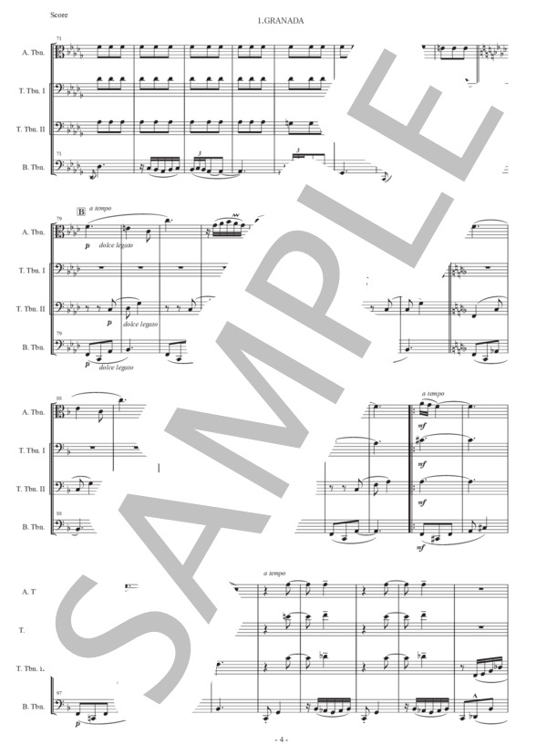 アルベニス「グラナダ（セレナータ）」トロンボーン四重奏版 (イサーク・アルベニス) / 初〜中級 - サンプル譜面 3/5