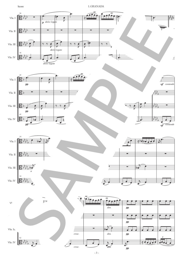アルベニス「グラナダ（セレナータ）」ヴィオラ四重奏版 (イサーク・アルベニス) / 初〜中級 - サンプル譜面 2/5