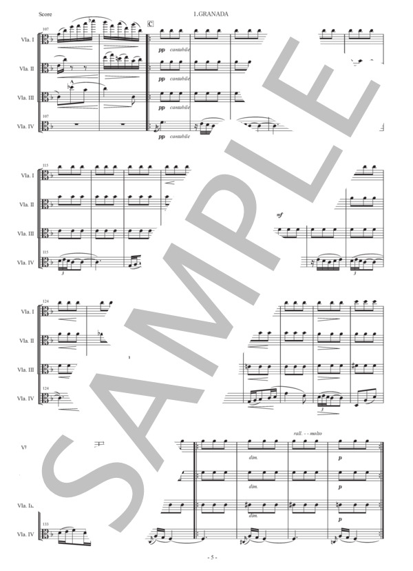 アルベニス「グラナダ（セレナータ）」ヴィオラ四重奏版 (イサーク・アルベニス) / 初〜中級 - サンプル譜面 4/5