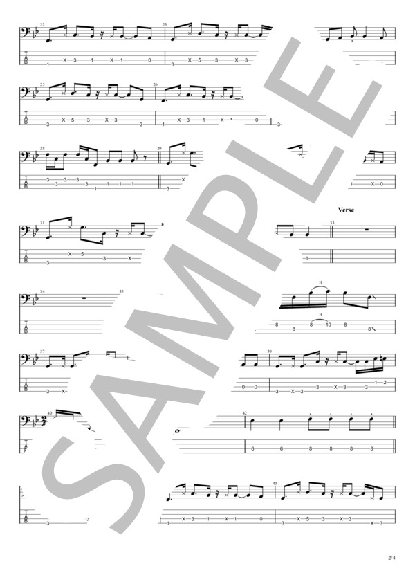 2 / 7の順序なき純情 (GReeeeN) / エレキベース 中級 - サンプル譜面 2/4