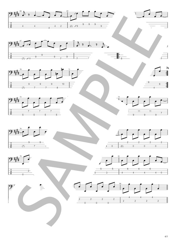 Happy Birthday to you you (YUI) / エレキベース 中級 - サンプル譜面 4/5