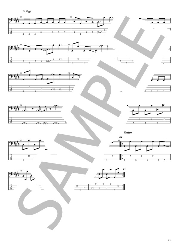 Happy Birthday to you you (YUI) / エレキベース 中級 - サンプル譜面 5/5