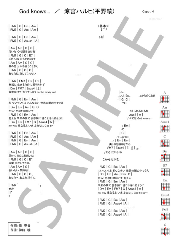 楽譜 God Knows 平野 綾 ギター弾き語り 入門 初級 Piascore 楽譜ストア