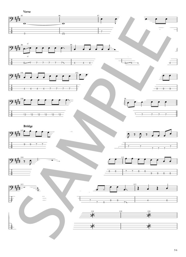 人にやさしく (THE BLUE HEARTS) / エレキベース 入門〜初級 - サンプル譜面 5/5