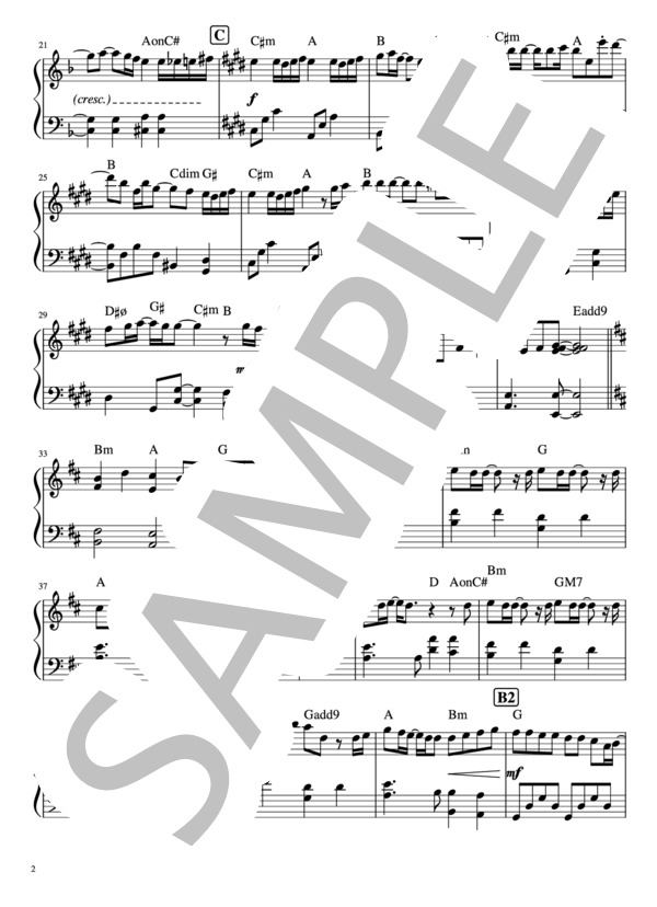 炎（ソロピアノ） (LiSA) / ピアノソロ 初級 - サンプル譜面 2/4