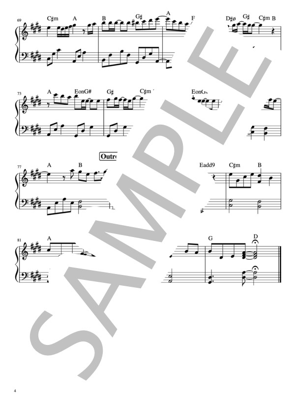 炎（ソロピアノ） (LiSA) / ピアノソロ 初級 - サンプル譜面 4/4