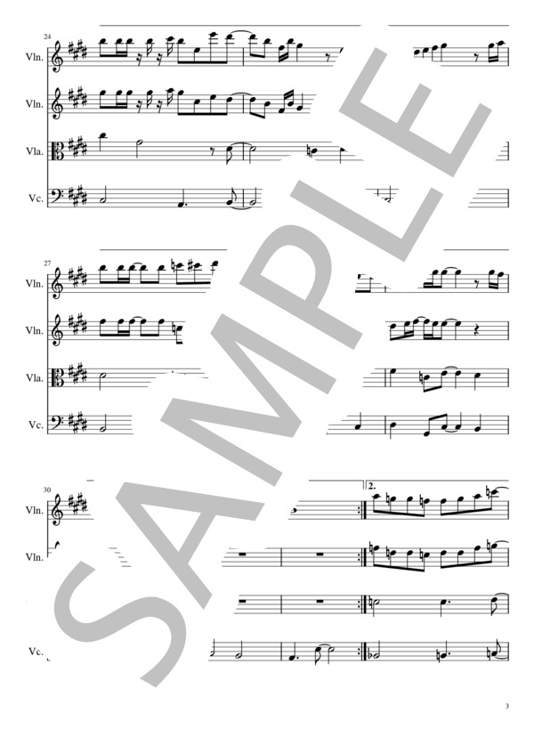 炎（弦楽4重奏） (梶浦 由記) / 弦楽四重奏 初〜中級 - サンプル譜面 3/5