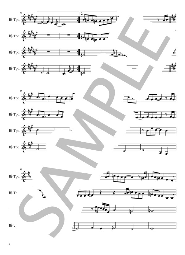 炎（トランペット4重奏） (梶浦 由記) / 中級 - サンプル譜面 4/5