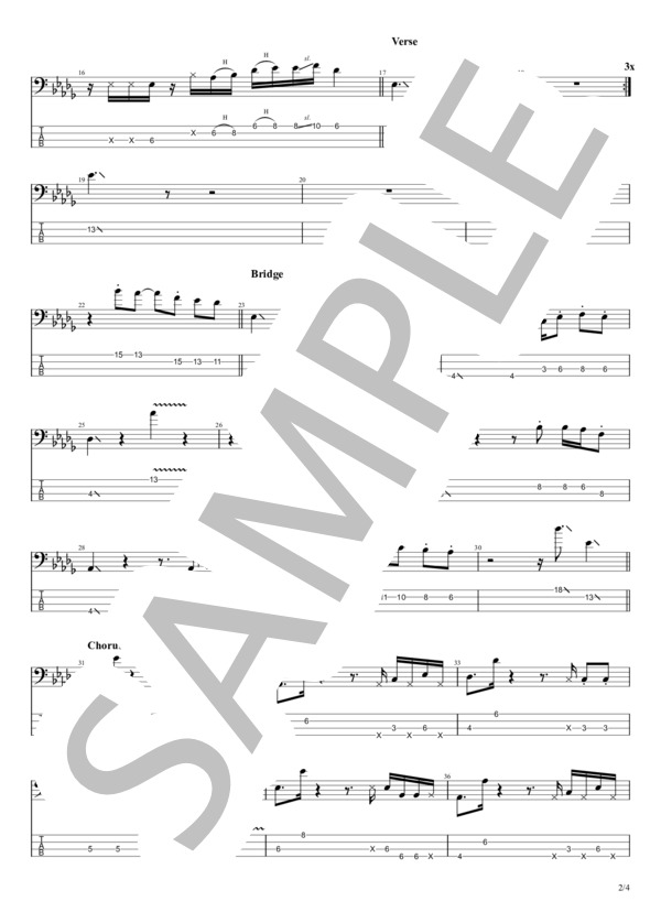 HONDA (Friday Night Plans) / エレキベース 中級 - サンプル譜面 2/4