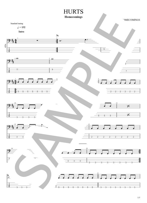 HURTS (Homecomings) / エレキベース 初〜中級 - サンプル譜面 1/5