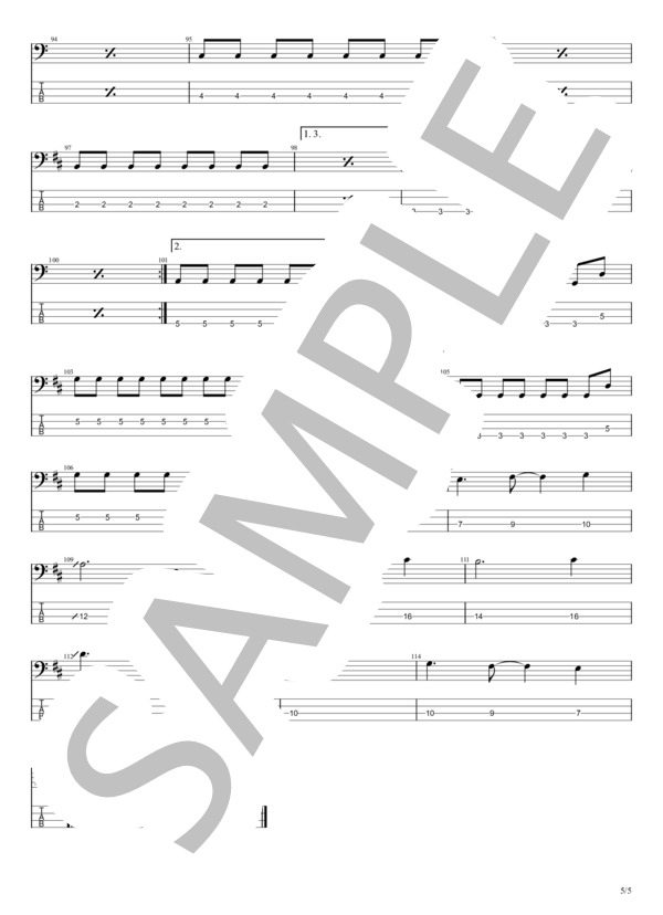 HURTS (Homecomings) / エレキベース 初〜中級 - サンプル譜面 5/5