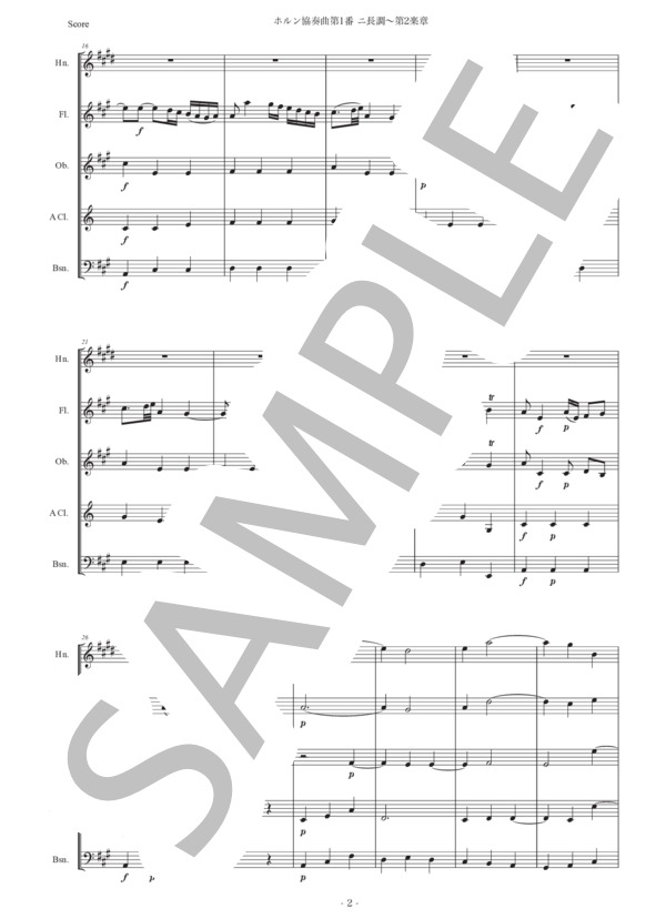 ハイドン「ホルン協奏曲第1番ニ長調〜第2楽章」木管五重奏版 (フランツ・ヨーゼフ・ハイドン) / アンサンブル木管 初〜中級 - サンプル譜面 2/5