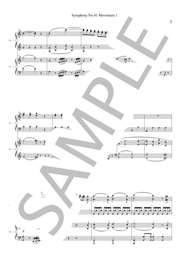 モーツァルト交響曲第41番「ジュピター」第1楽章二台ピアノ編 (ヴォルフガング・アマデウス・モーツァルト) / ピアノ2台4手 中級 - サンプル譜面 3/5
