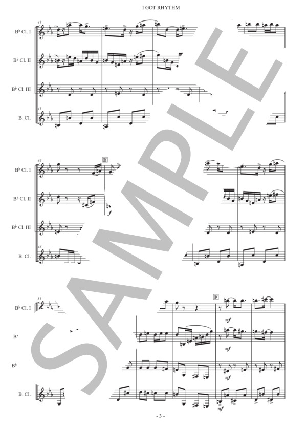 ガーシュウィン「アイ・ガット・リズム」クラリネット四重奏版 (ジョージ・ガーシュウィン) / 初〜中級 - サンプル譜面 3/5