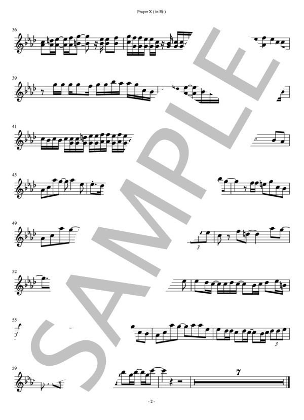 King Gnu「Prayer X」in E♭ / アルトサックス 中級 - サンプル譜面 2/2