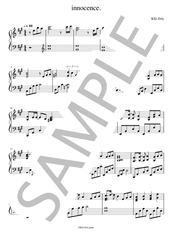 innocence. (KEi-DAi) / ピアノソロ 入門 - サンプル譜面 1/3
