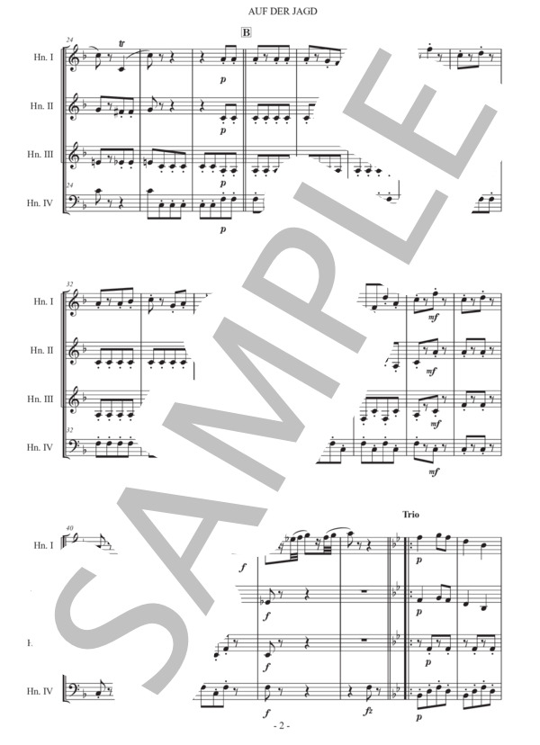 ヨハン・シュトラウス2世「狩りのポルカ」ホルン四重奏版 / 初〜中級 - サンプル譜面 2/5