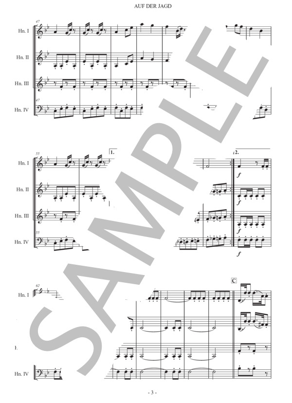ヨハン・シュトラウス2世「狩りのポルカ」ホルン四重奏版 / 初〜中級 - サンプル譜面 3/5