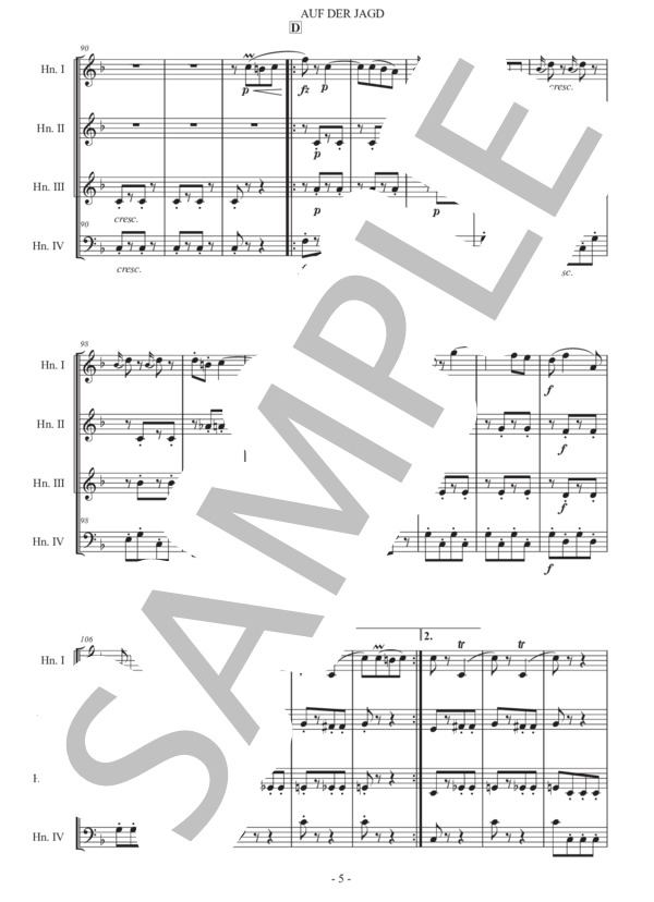 ヨハン・シュトラウス2世「狩りのポルカ」ホルン四重奏版 / 初〜中級 - サンプル譜面 5/5
