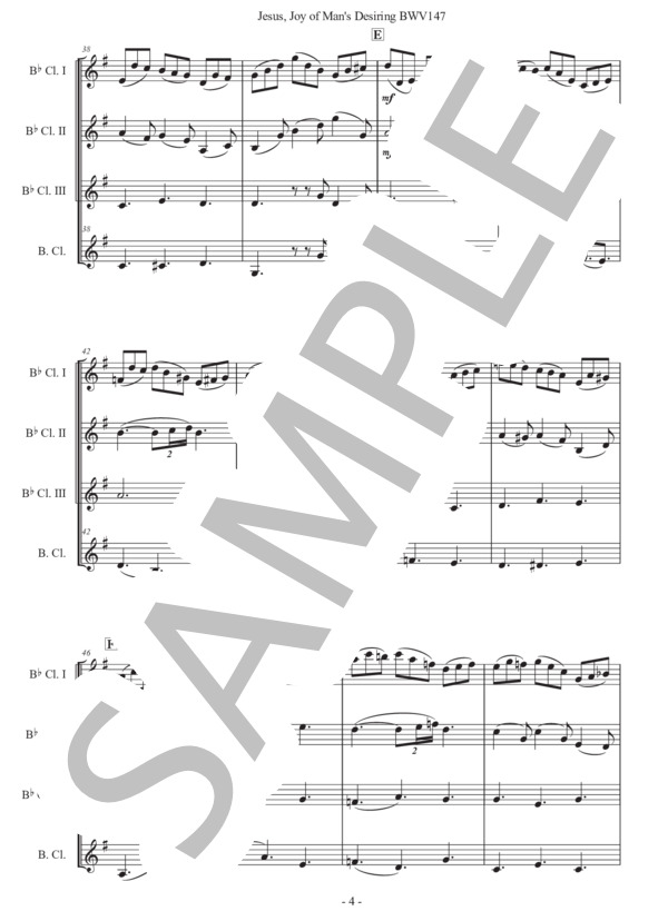 バッハ「主よ、人の望みの喜びよ」クラリネット四重奏版 (ヨハン・セバスチャン・バッハ) / 初〜中級 - サンプル譜面 4/5