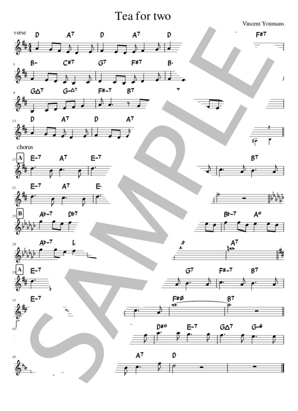 Tea for two(verse付) in D (ヴィンセント・ユーマンス) / メロディ その他 - サンプル譜面 1/1