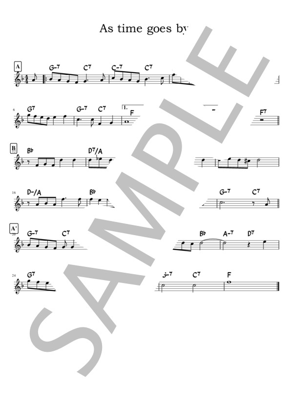 楽譜】As time goes by in F / ハーマン・フップフェルド (メロディ