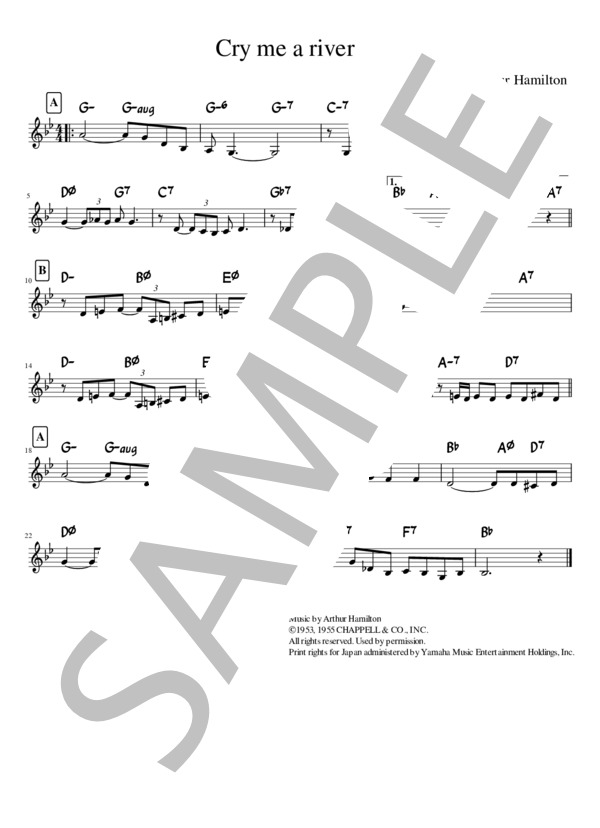 cry me a river in Gm (アーサー・ハミルトン) / メロディ その他 - サンプル譜面 1/1