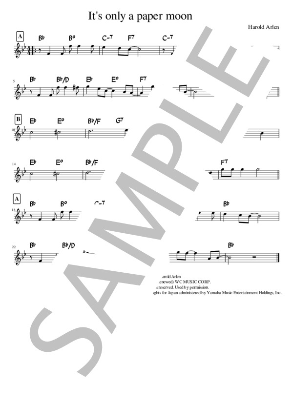 It's only a paper moon in B♭ (ハロルド・アーレン) / メロディ その他 - サンプル譜面 1/1