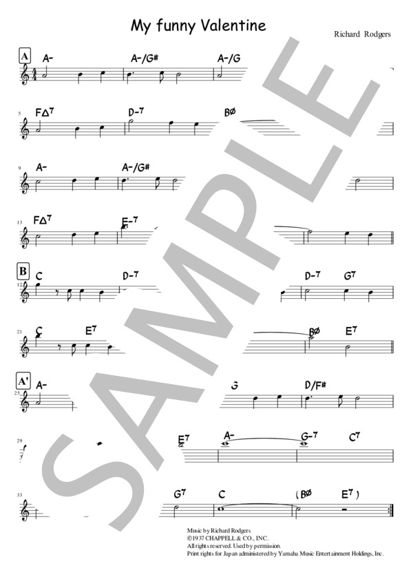 My funny Valentine in Am (リチャード・ロジャース) / メロディ その他 - サンプル譜面 1/1