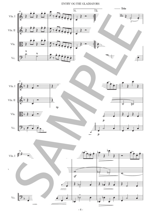 フチーク「剣闘士の入場」弦楽四重奏版 (ユリウス・フチーク) / 初〜中級 - サンプル譜面 4/5