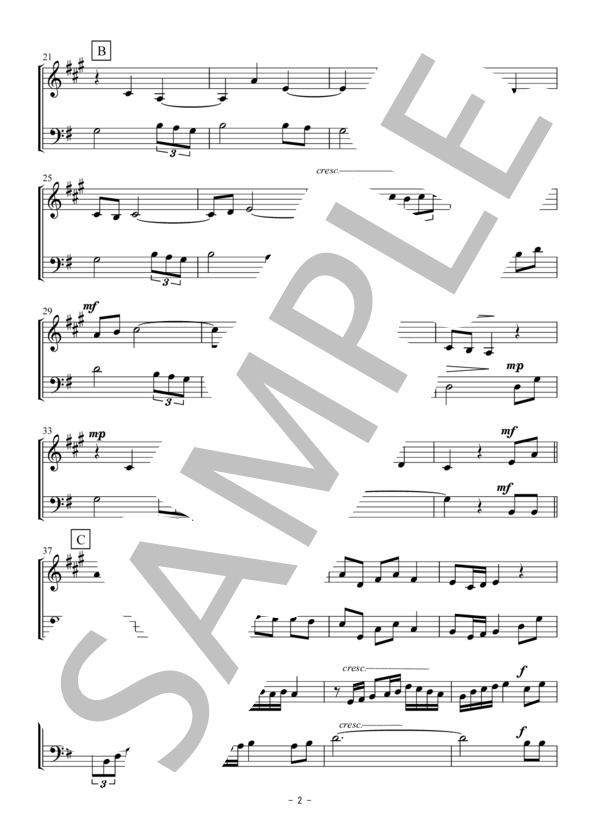 アメージング・グレース / Amazing Grace(トランペット・トロンボーン二重奏 / 無伴奏） (Traditional) / アンサンブル金管 初〜中級 - サンプル譜面 2/5