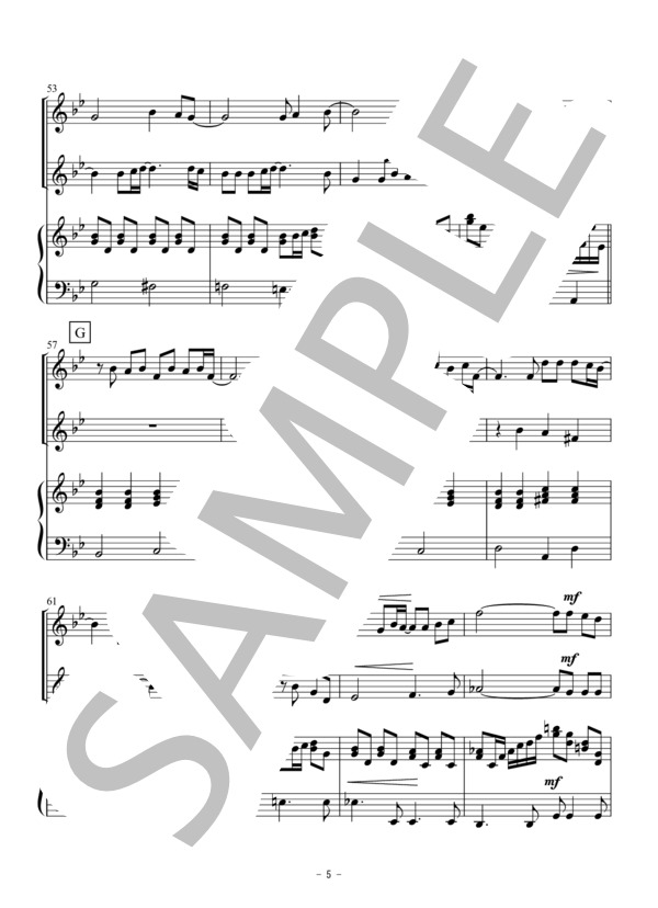 心の瞳（ヴァイオリン二重奏） (三木 たかし) / アンサンブルピアノ＋他楽器 初〜中級 - サンプル譜面 5/5