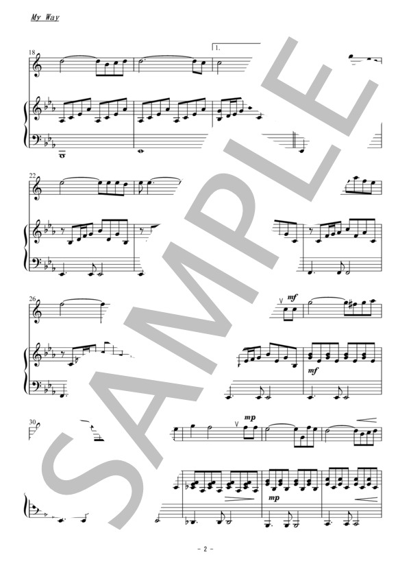 My Way(アルトサックスソロ） (クロード・フランソワ) / アンサンブルピアノ＋他楽器 初〜中級 - サンプル譜面 2/4