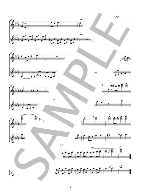 虹の彼方に / Over the Rainbow(ヴァイオリン二重奏 / 無伴奏） (ハロルド・アーレン) / 初〜中級 - サンプル譜面 2/4