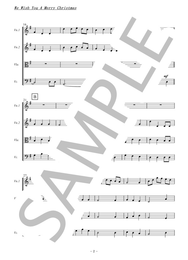 We Wish You A Merry Christmas(弦楽四重奏） (Traditional) / 初級 - サンプル譜面 2/5