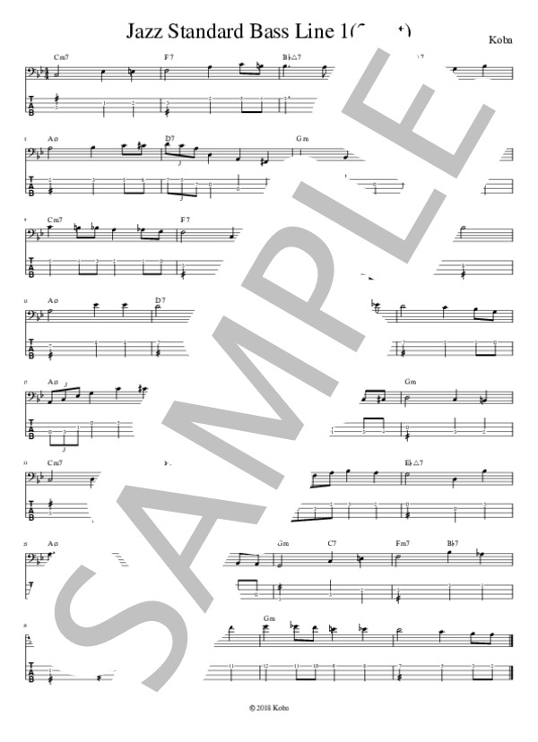 Jazz Standard Bass Line 1 / エレキベース 初〜中級 - サンプル譜面 1/2