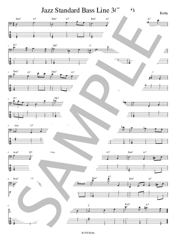 JAZZ BASS LINES エレキベース　タブ譜 楽譜】Jazz Standard Bass Line 3 (エレキベース / 初〜中級
