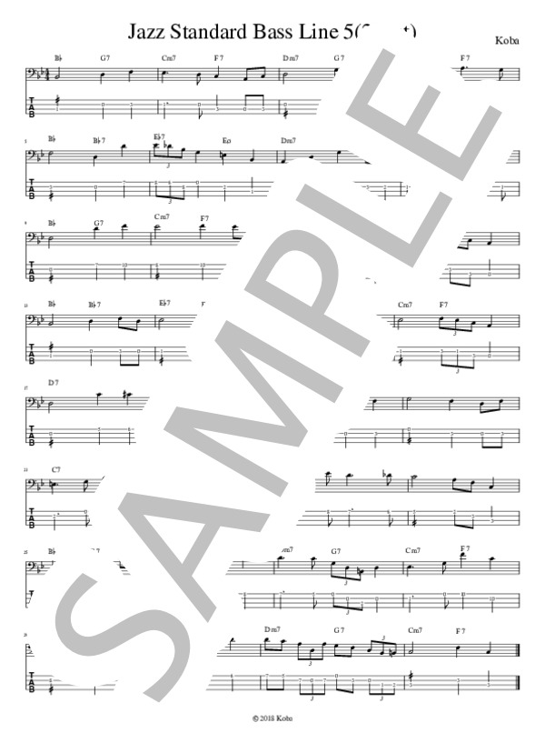 Jazz Standard Bass Line 5 / エレキベース 初〜中級 - サンプル譜面 1/2
