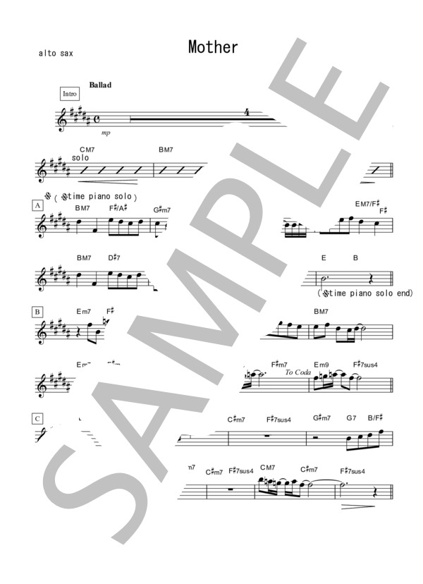 Mother(サックスとピアノのデュオ）アルトサックスパート譜 (小西 真澄) / 中級 - サンプル譜面 1/2