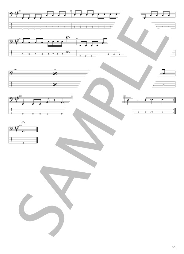 口笛を吹くように (ハンブレッダーズ) / エレキベース 初〜中級 - サンプル譜面 5/5