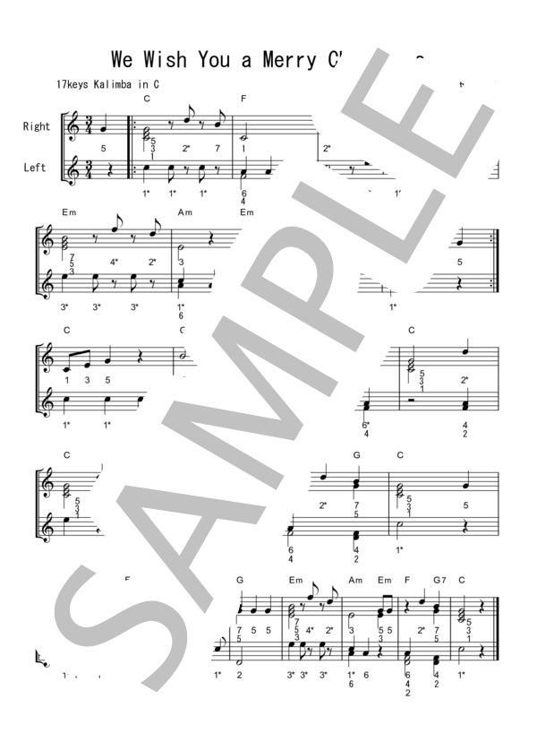 We Wish You a Merry Christmas (カリンバ / 2段構成 / 和音 / 中級） (イングランド民謡) / その他 中級 - サンプル譜面 1/1
