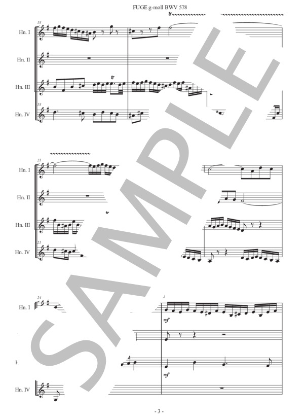 バッハ「小フーガ ト短調 BWV 578」ホルン四重奏版 (ヨハン・セバスチャン・バッハ) / 初〜中級 - サンプル譜面 3/5