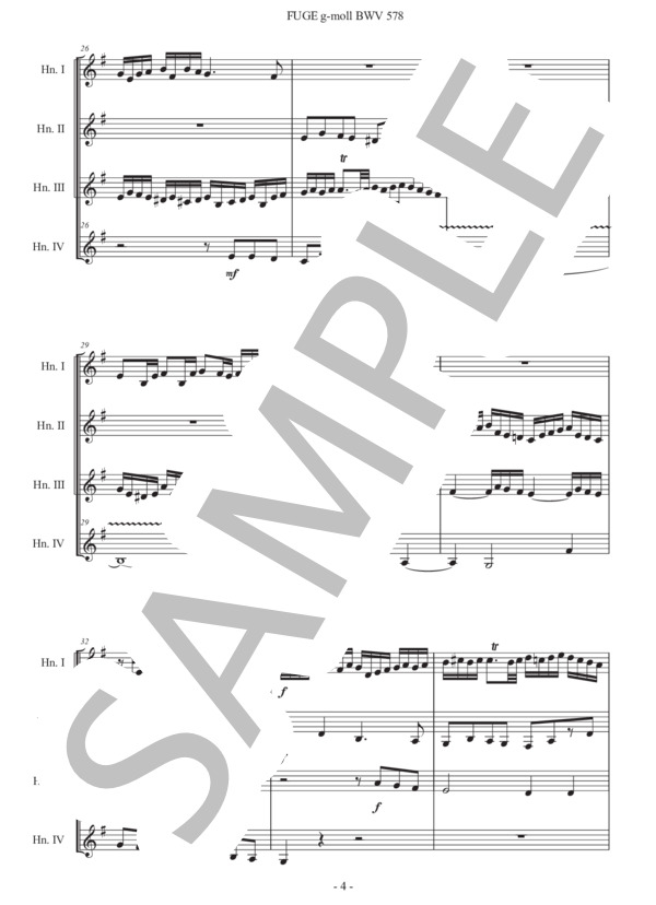 バッハ「小フーガ ト短調 BWV 578」ホルン四重奏版 (ヨハン・セバスチャン・バッハ) / 初〜中級 - サンプル譜面 4/5
