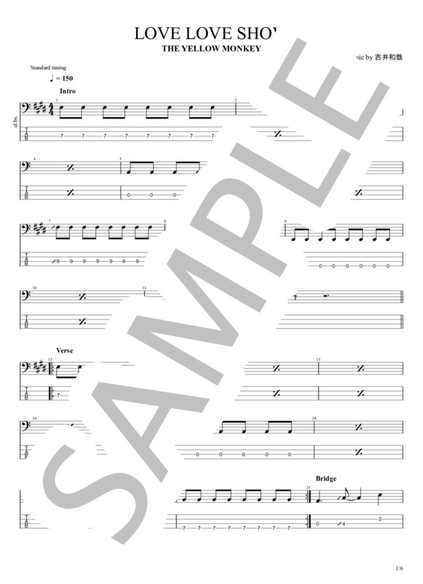楽譜 Love Love Show The Yellow Monkey エレキベース 初級 Piascore 楽譜ストア