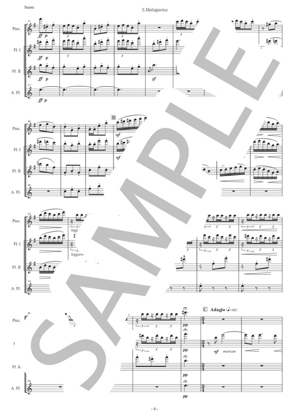 アルベニス「エスパーニャ〜マラゲーニャ」フルート四重奏版 (イサーク・アルベニス) / 初〜中級 - サンプル譜面 2/5