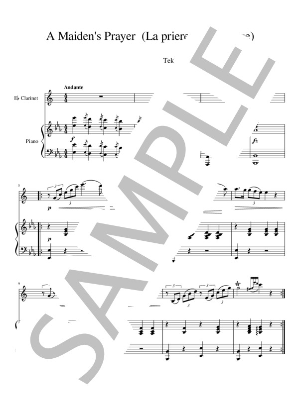 バダジェフスカ：乙女の祈り(E♭クラリネット） (テクラ・バダジェフスカ) / 中級 - サンプル譜面 1/4