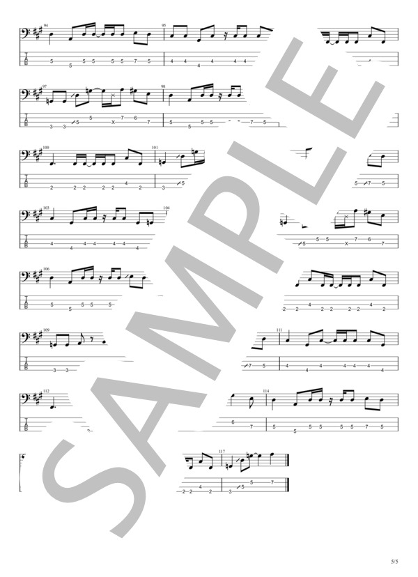 桃源郷とタクシー (Mega Shinnosuke) / エレキベース 中級 - サンプル譜面 5/5