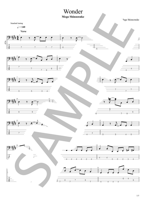 Wonder (Mega Shinnosuke) / エレキベース 初〜中級 - サンプル譜面 1/5