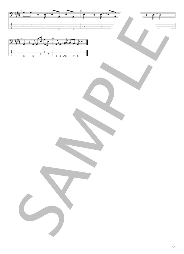 Wonder (Mega Shinnosuke) / エレキベース 初〜中級 - サンプル譜面 5/5